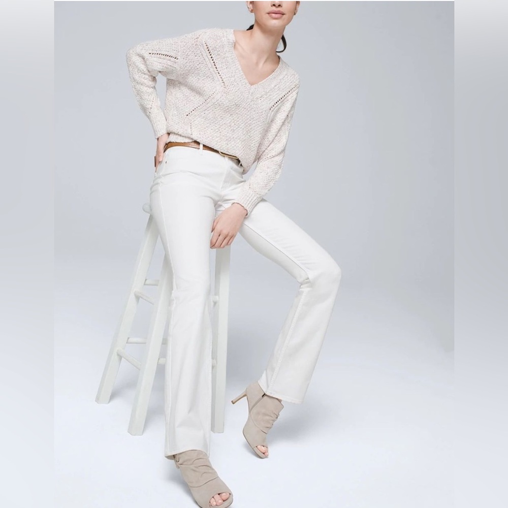 WHBM High rise sculpt bootcut jeans in white, size 14